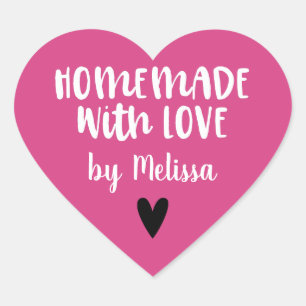 Personalised Pink White Homemade With Love Heart Sticker