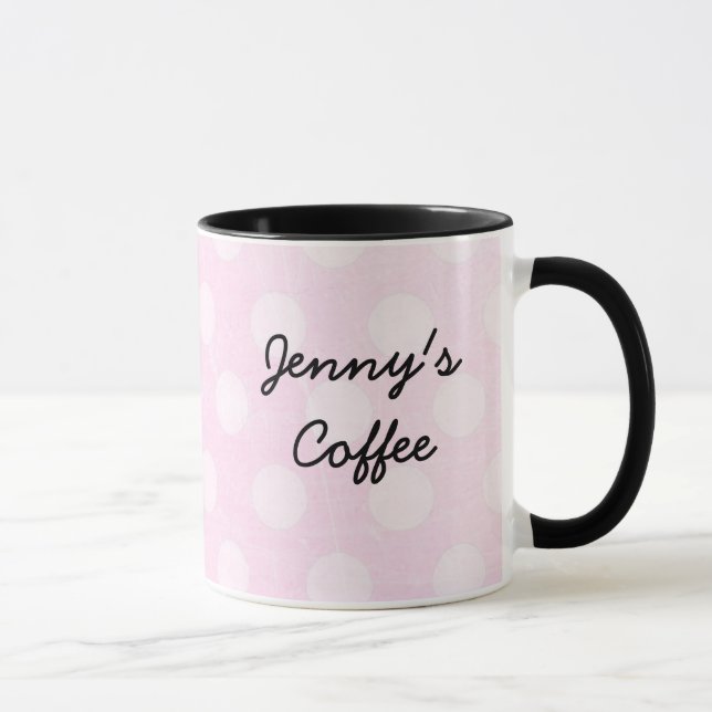 Personalised Pink White Polka Dotted Coffee Mug (Right)