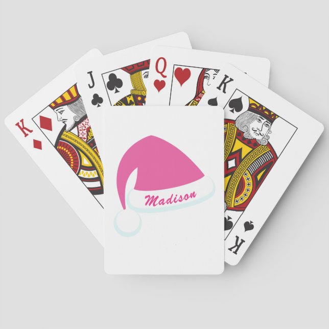 Personalised Pink & White Santa Hat Playing Cards (Back)