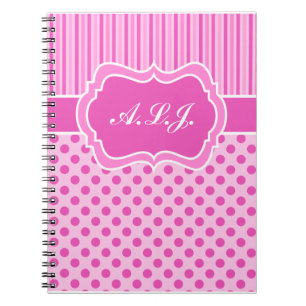 Personalised Pink, White Striped Polka Dots Notebook