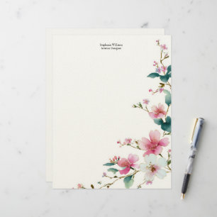 Personalised Pink White Wildflowers Florals Custom Letterhead