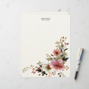 Personalised Pink White Wildflowers Florals Custom Letterhead
