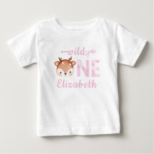 Personalised Pink WILD ONE Deer First Birthday Baby T-Shirt