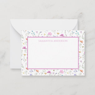 Personalised Pink Wildflower Floral Flat Note Card
