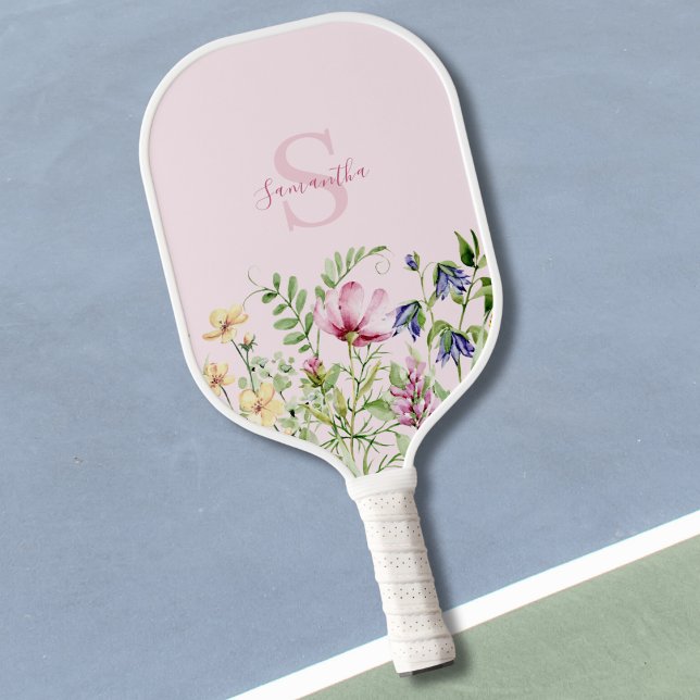 Personalised Pink Wildflower Floral  Pickleball Paddle (Creator Uploaded)