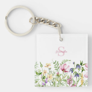 Personalised Pink Wildflower Key Ring