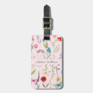 Personalised Pink Wildflower  Luggage Tag