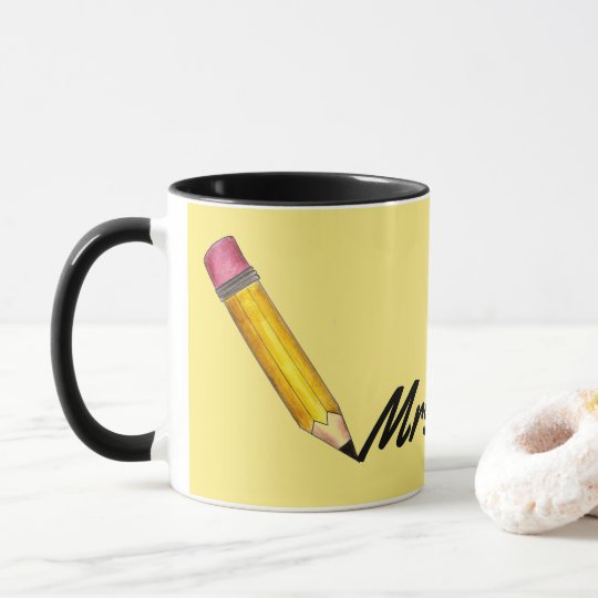 Personalised Pink Yellow #2 Pencil School Teacher Mug