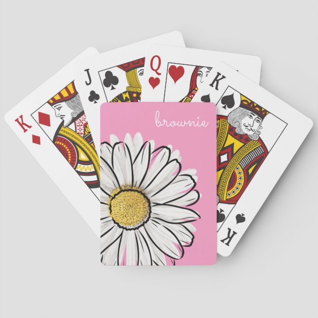 Personalised Pink & Yellow Daisy Poker Cards  (Back)