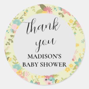 Personalised Pink Yellow Green Florals Classic Round Sticker