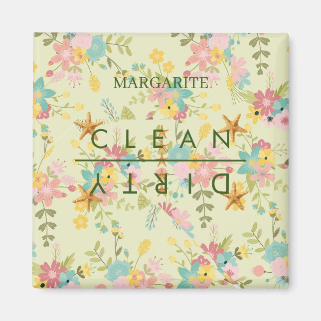 Personalised Pink Yellow Green Florals Magnet (Front)