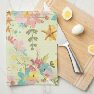 Personalised Pink Yellow Green Florals Tea Towel