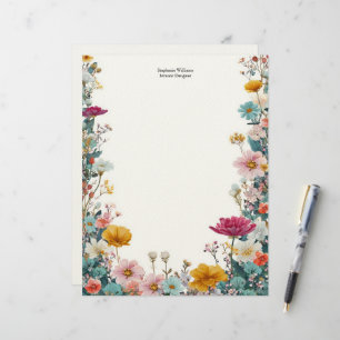 Personalised Pink Yellow Teal Wildflowers Custom Letterhead