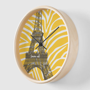 Personalised Pink Yellow Zebra Eiffel Tower Clock