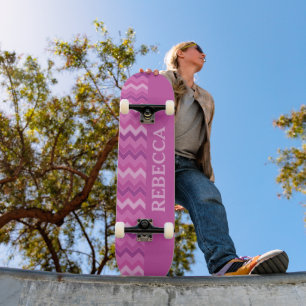 Personalised Pink Zig Zag Fun and Edgy Skateboard