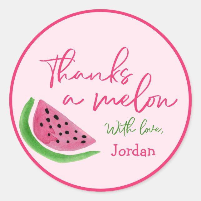 Personalised PinkThanks a Melon 1st Birthday Classic Round Sticker (Front)