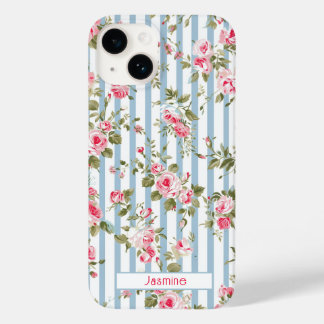 Personalised Pinstripe Preppy floral phone case