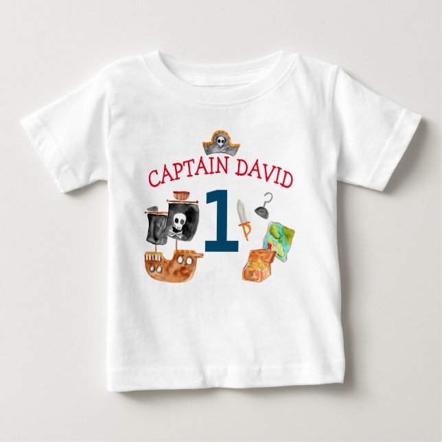 Personalised Pirate Baby Boy First Birthday Baby T-Shirt (Front)
