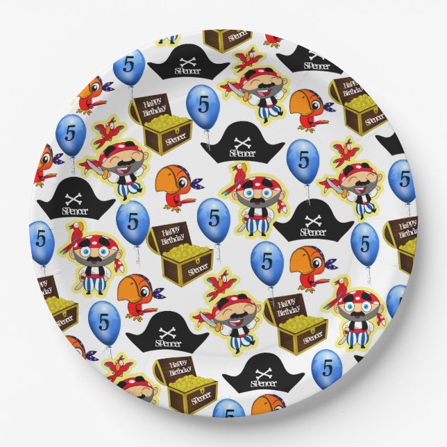 Personalised Pirate Birthday Paper Plate (Front)