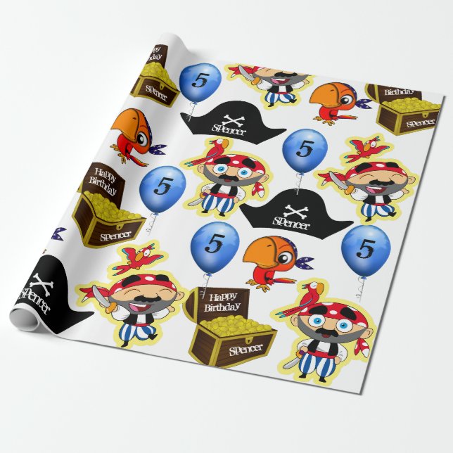 Personalised Pirate Birthday Wrapping Paper (Unrolled)