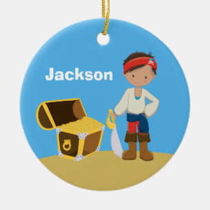 Personalised Pirate Kids Blue Boys Name Christmas Ceramic Ornament