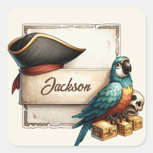 Personalised Pirate Parrot Sticker - Custom Name 