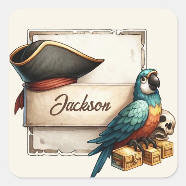 Personalised Pirate Parrot Sticker - Custom Name  (Front)
