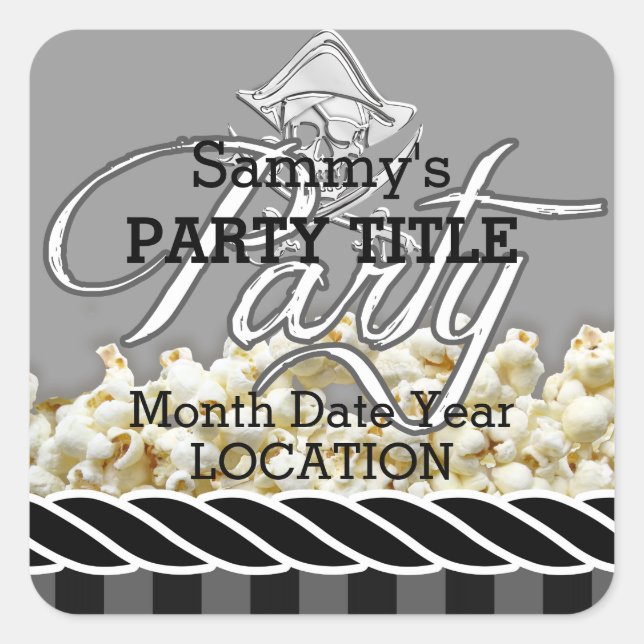 Personalised Pirate Party Square Sticker (Front)