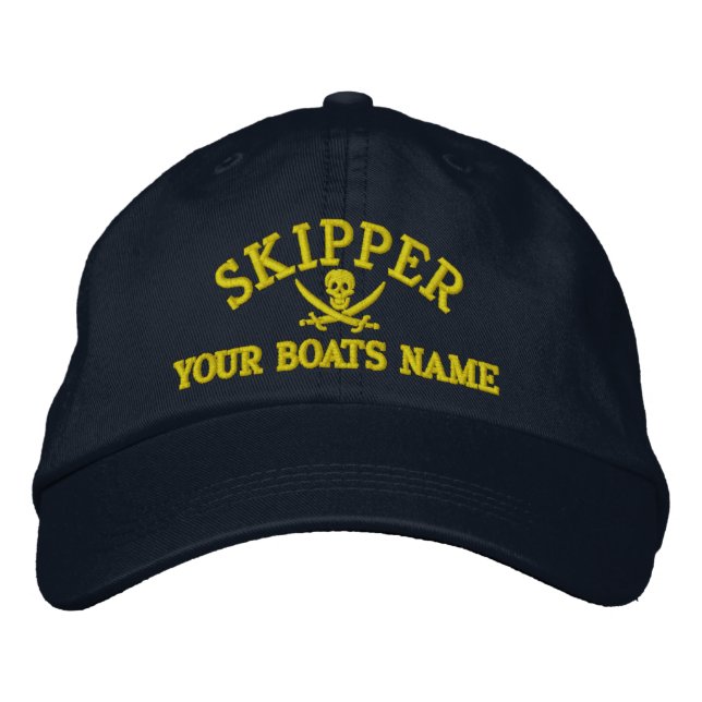 Personalised pirate sailing skipper embroidered hat (Front)