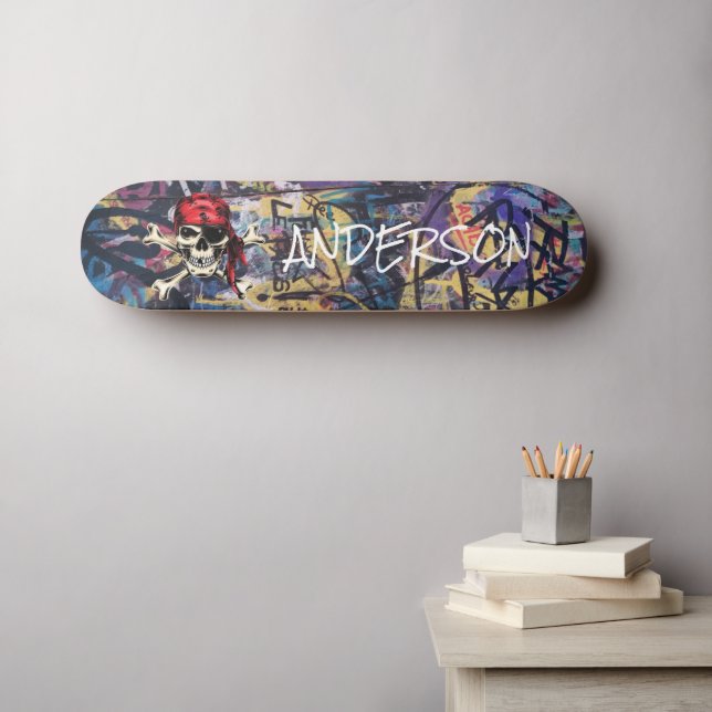 Personalised  Pirate Skull Skateboard (Wall Art (Horz))