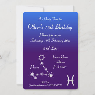 Personalised Pisces Zodiac Galaxy Party Invitation