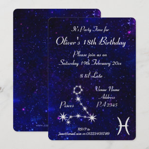 Personalised Pisces Zodiac Galaxy Party Invitation