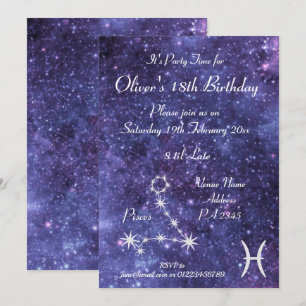 Personalised Pisces Zodiac Galaxy Party Invitation