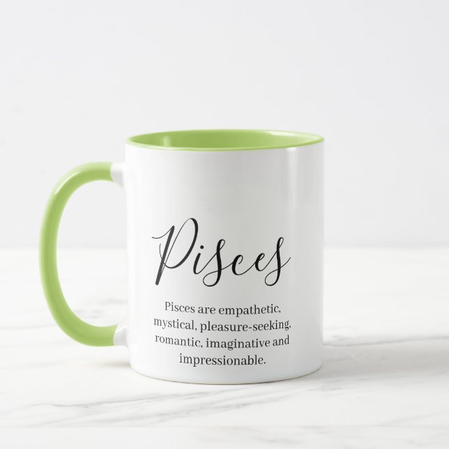 "Personalised Pisces Zodiac sign Name and traits Mug (Left)