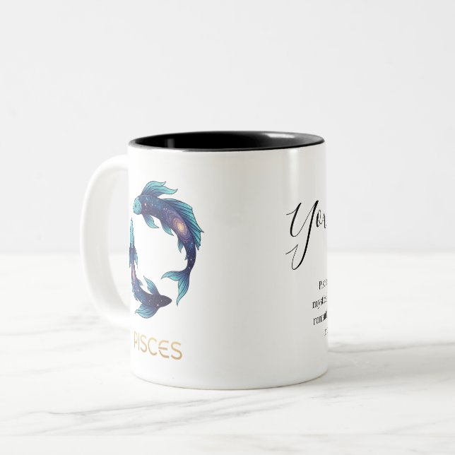 "Personalised Pisces Zodiac sign Name and traits Two-Tone Coffee Mug (Front Left)