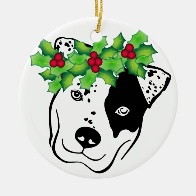 Personalised Pit Bull Christmas Ceramic Ornament (Front)