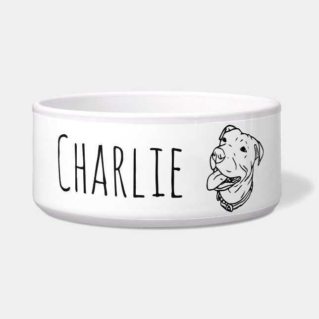 Personalised Pit Bull Dog Food or Water Dish (Front)