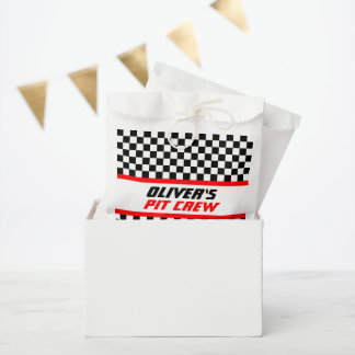 Personalised Pit Crew Chequered Flag Party Favour Bag