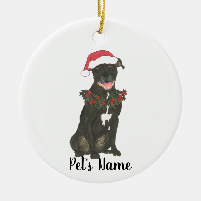 Personalised Pitbull Staffy (Black) Ceramic Ornament (Front)