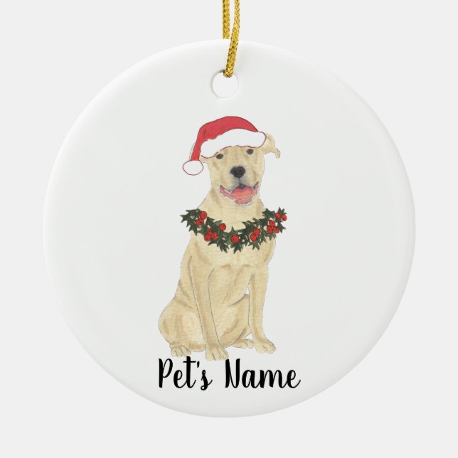 Personalised Pitbull Staffy (Fawn Tan Cream) Ceramic Ornament (Front)