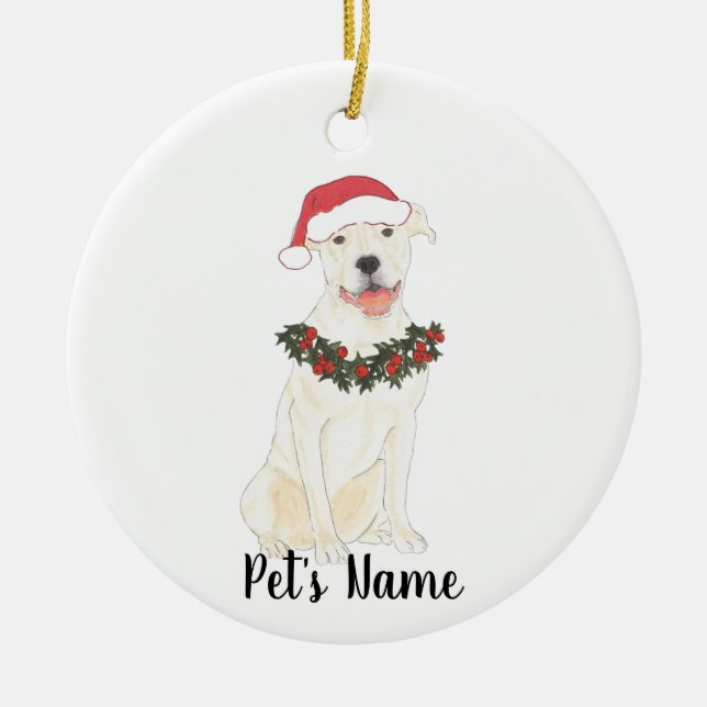 Personalised Pitbull Staffy (White) Ceramic Ornament (Front)