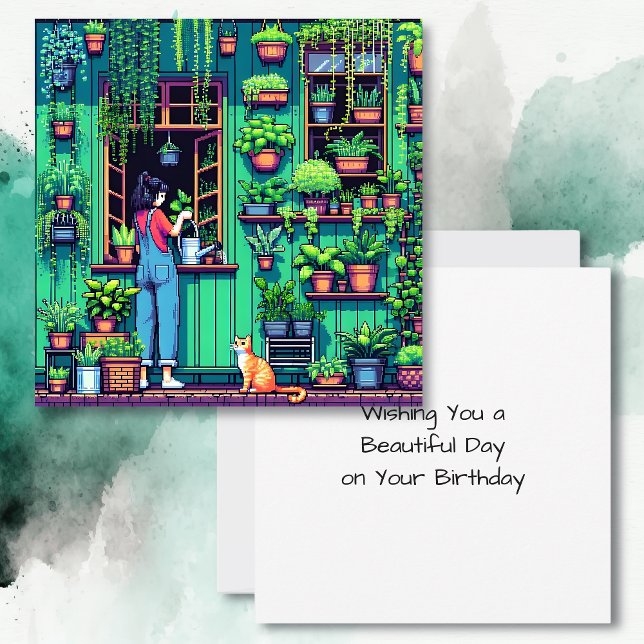 Personalised Pixel Art Garden Birthday  Card (Creator Uploaded)