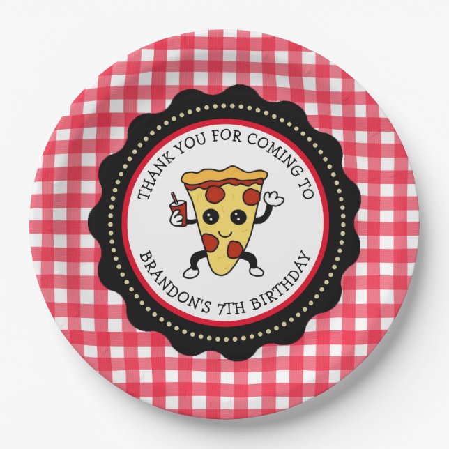 Personalised Pizza Party Birthday Paper Plate (Front)