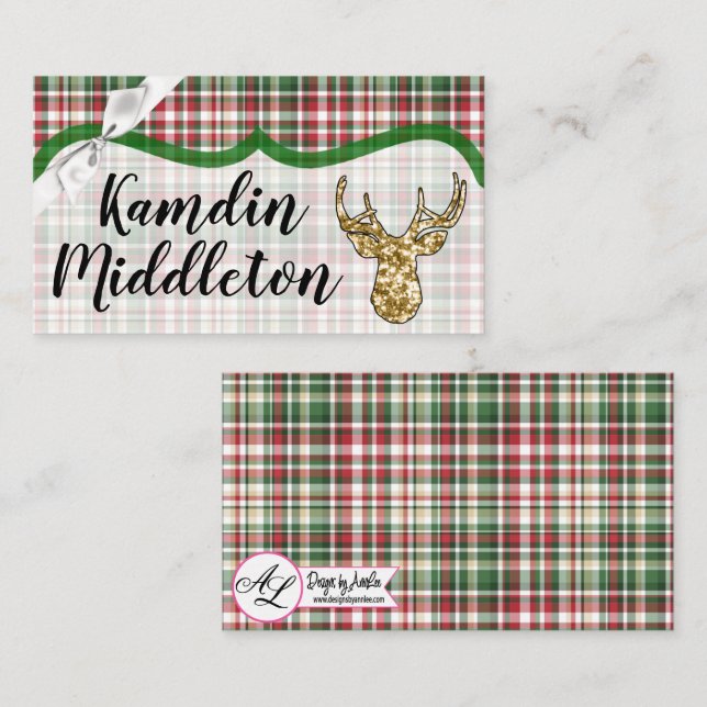 Personalised Place Cards Gold Glitter Reindeer Pla (Front/Back)