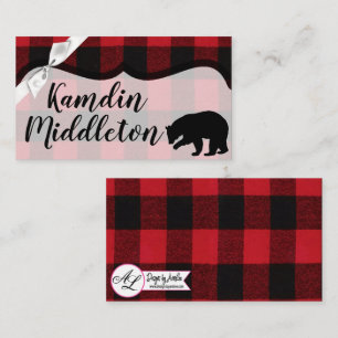 Personalised Place Cards Red Plaid Black Bear