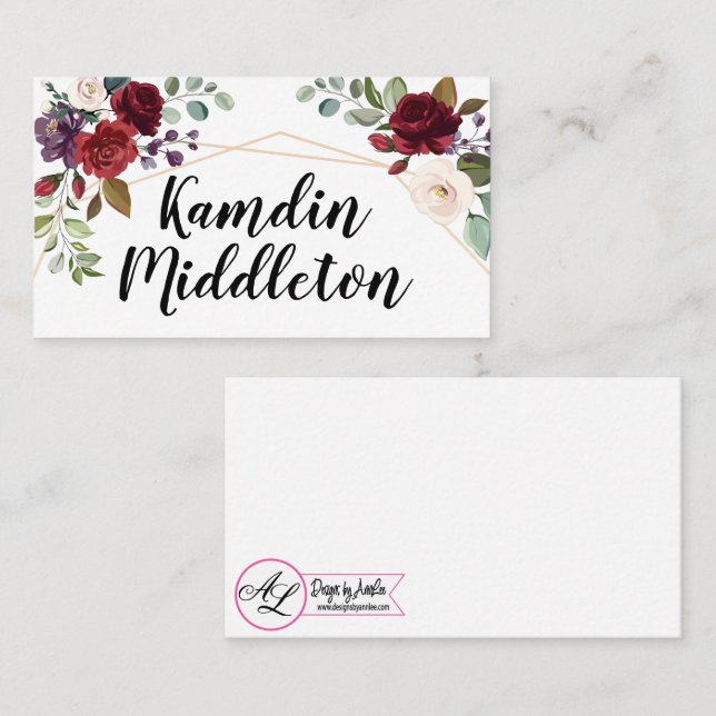 Personalised Place Cards White Roses Gold Geometri (Front/Back)