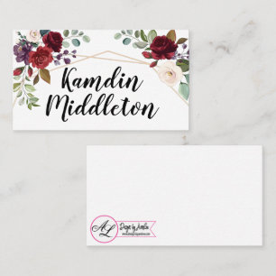 Personalised Place Cards White Roses Gold Geometri