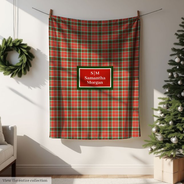 Personalised Plaid Blanket Chic Red Green Xmas (Personalized Plaid Blanket Chic Red Green Christmas)