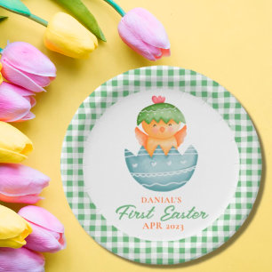 Personalised Plaid Chick Egg My First Easter Paper Plate