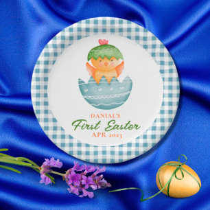 Personalised Plaid Chick Egg My First Easter Paper Plate